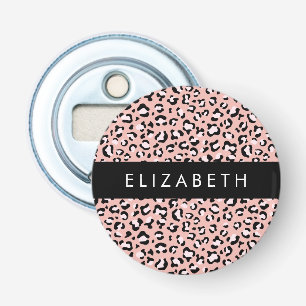 Luipaard Print, Vlekken, Roze Luipaard, Jouw naam Button Flesopener