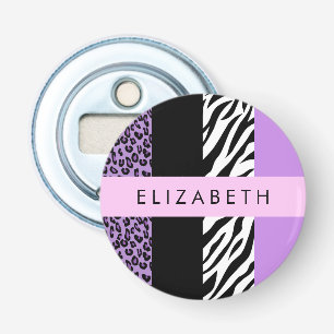 Luipaard Print, Zebra Print, Paarse, Jouw naam Button Flesopener