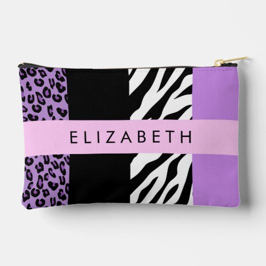 Luipaard Print, Zebra Print, Paarse, Jouw naam Etui (Achterkant)