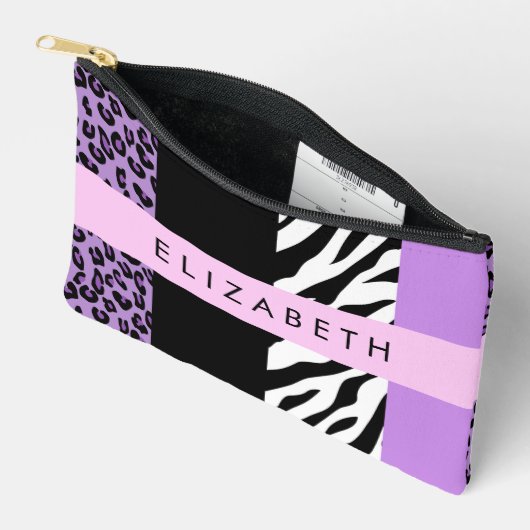Luipaard Print, Zebra Print, Paarse, Jouw naam Etui (Open)