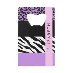 Luipaard Print, Zebra Print, Paarse, Jouw naam Kredietkaart Flessenopener
