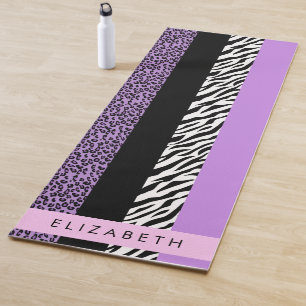 Luipaard Print, Zebra Print, Paarse, Jouw naam Yogamat