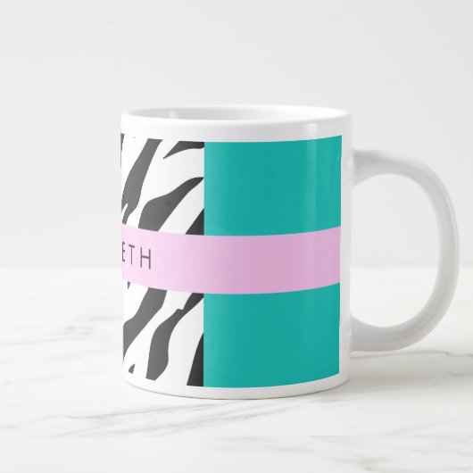 Luipaard Print, Zebraprint, Blauw, Jouw naam Extra Grote Beker (Rechts)