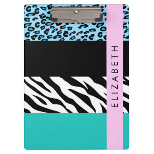 Luipaard Print, Zebraprint, Blauw, Jouw naam Klembord