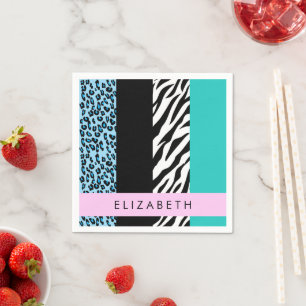 Luipaard Print, Zebraprint, Blauw, Jouw naam Servet
