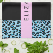 Luipaard Print, Zebraprint, Blauw, Jouw naam Theedoek (Gevouwen)