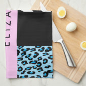 Luipaard Print, Zebraprint, Blauw, Jouw naam Theedoek (Quarter Fold)
