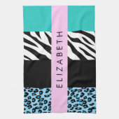 Luipaard Print, Zebraprint, Blauw, Jouw naam Theedoek (Verticaal)