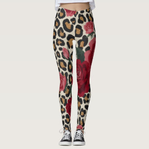Luipaard Rood Rozen Patroon Leggings