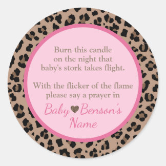 Luipaard & Roze Baby shower Kaarsengebed Ronde Sticker