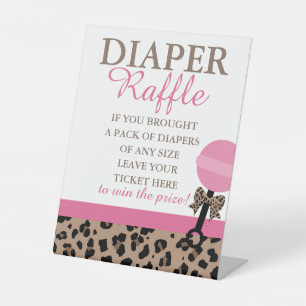 Luipaard & Roze Baby shower Luier Raffle Display Reclamebord Met Voetstuk