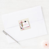 Luipaard & Roze Jurk Vorm Verjaardagsfeestje Stick Vierkante Sticker (Envelop)