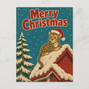 Luipaard Sneeuw Dak Dier Kerstmis Briefkaart