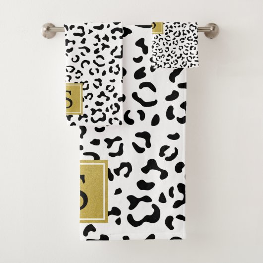 Luipaard, spuiten, zwart en wit, monogram bad handdoek (Insitu)