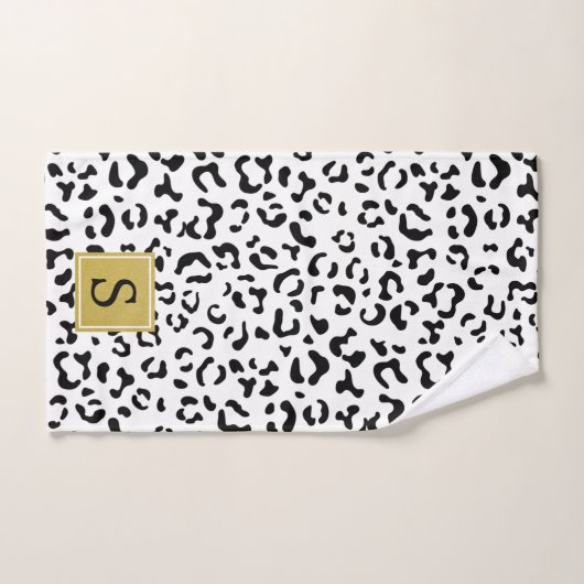 Luipaard, spuiten, zwart en wit, monogram bad handdoek (Handdoek)