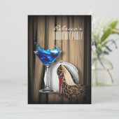 luipaard stiletto's blauwe martini cocktailparty kaart (Staand voorkant)