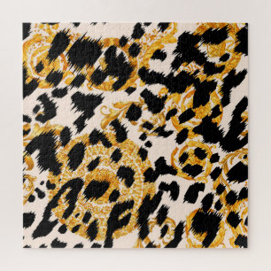 Luipaard textuur: goud barok patroon. legpuzzel