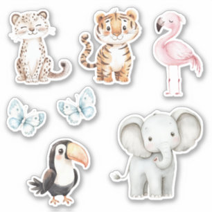 Luipaard Tijger Flamingo Olifant Toekan Vlinders Sticker