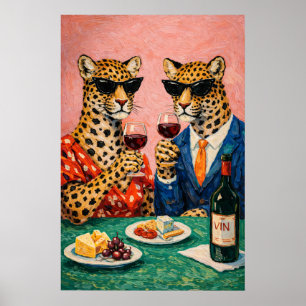 Luipaard Wijnfeest Poster, Grappige Dieren Muurkun Poster