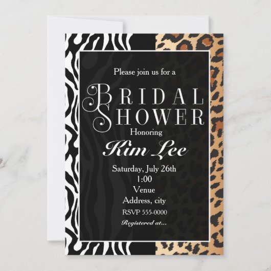 Luipaard Zebra Bruiloft Typografie Uitnodiging (Voorkant)