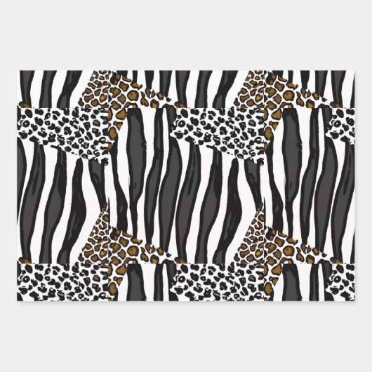 Luipaard, Zebra en Giraffe Afdrukken Verjaardag Inpakpapier Vel (Voorkant)