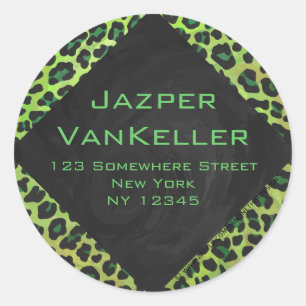 Luipaard Zwart en Groen met Monogram Ronde Sticker