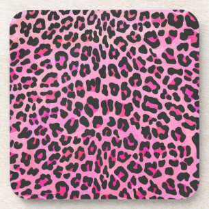 Luipaard Zwart en Hot Roze Print Bier Onderzetter