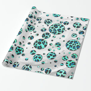 Luipaard Zwart en Turkoois Print Cadeaupapier