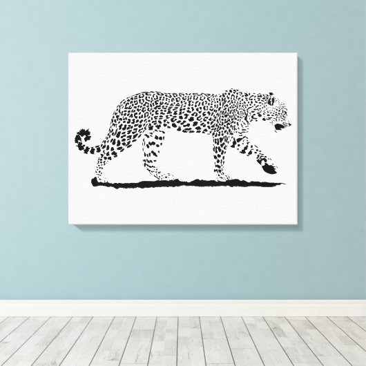 Luipaard zwart-wit kunst tekening. canvas afdruk (Insitu (Houten vloer))