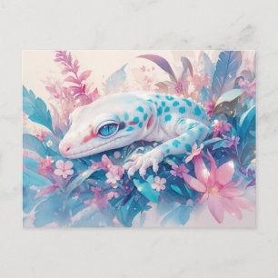 Luipaardgekko met turkooisen vlek en tropische blo briefkaart