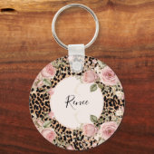 Luipaardpatroon met lichte rozen sleutelhanger (Voorkant)