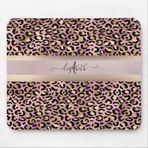 Luipaardpatroon Monogram Roze Goud Zwart Muismat