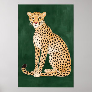Luipaardposter, Groene Achtergrond, Modern Dier Poster