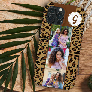Luipaardprint 3 Vierkante Foto's Bruine Monogram iPhone 13 Pro Max Hoesje