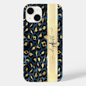 Luipaardprint Blauw Goud Monogram Case-Mate iPhone Case (Achterkant)