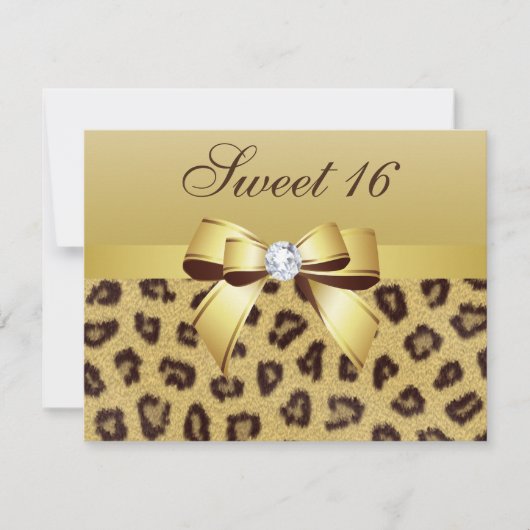 Luipaardprint, Bow & Diamond Sweet 16 Kaart (Voorkant)
