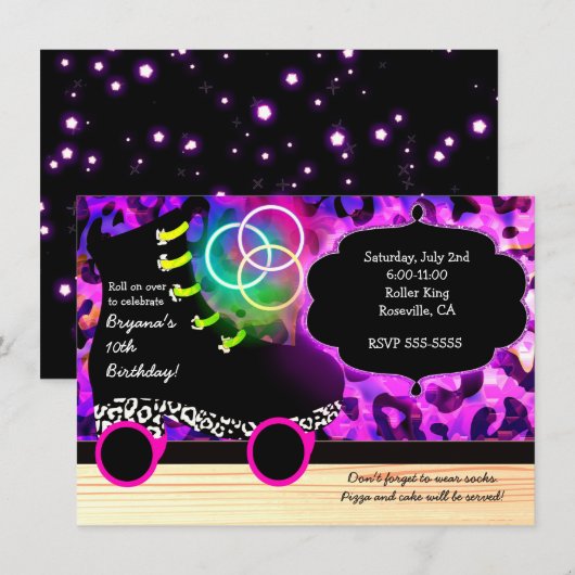 Luipaardprint Glow Skate Roller Skate Uitnodiging (Voorkant / Achterkant)