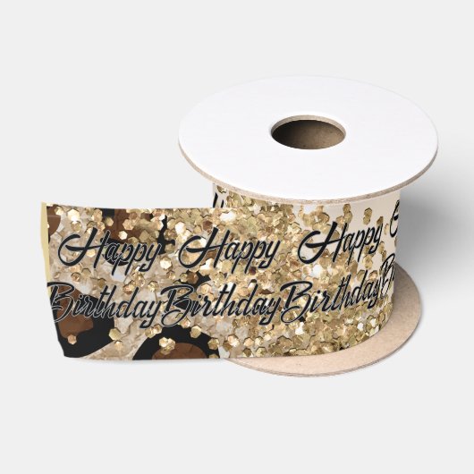 Luipaardprint Goud Glitters Lint (Spoel)