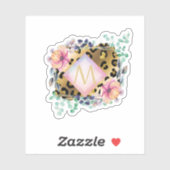 Luipaardprint Goud Roze Monogram Meisjesachtig Moo Sticker (Vel)