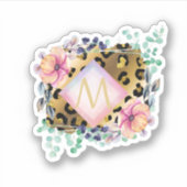Luipaardprint Goud Roze Monogram Meisjesachtig Moo Sticker (Voorkant)