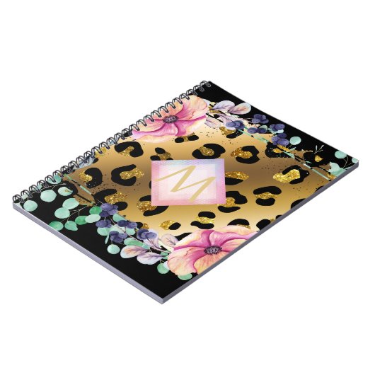 Luipaardprint goud roze monogram Pretty Girly Notitieboek (Linkerzijde)