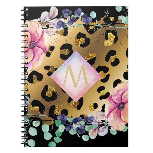Luipaardprint goud roze monogram Pretty Girly Notitieboek (Voorkant)