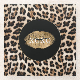 Luipaardprint Gouden Lippen XOXO Glazen Onderzetter