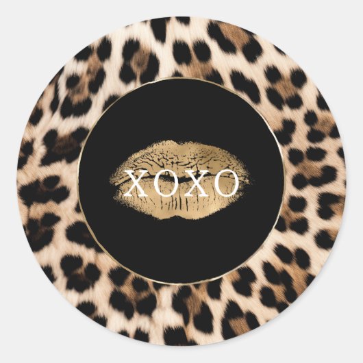 Luipaardprint Gouden Lippen XOXO Ronde Sticker (Voorkant)