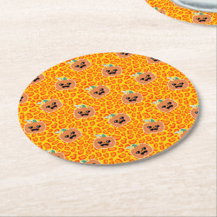 Luipaardprint Halloween-patroon Ronde Kartonnen Onderzetter