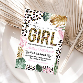 Luipaardprint Het is een meisje baby shower uitnod Kaart
