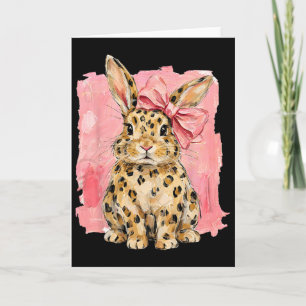 Luipaardprint Konijn Met Roze Strik Schattig Lent Kaart