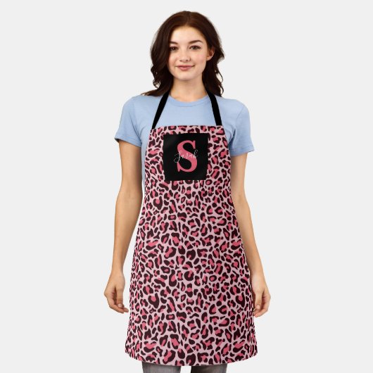 Luipaardprint Monogram Mode Heet Roze Schort (Gedragen)