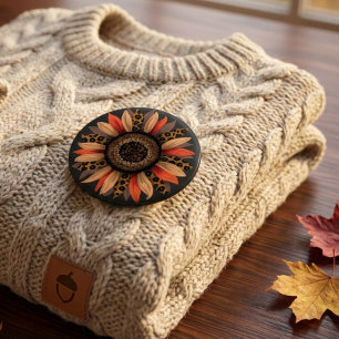 Luipaardprint Zonnebloem Herfst Sfeer Boho Flair Ronde Button 7,6 Cm