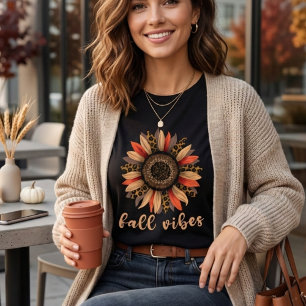 Luipaardprint Zonnebloem Herfst Vibes Western Boho T-shirt